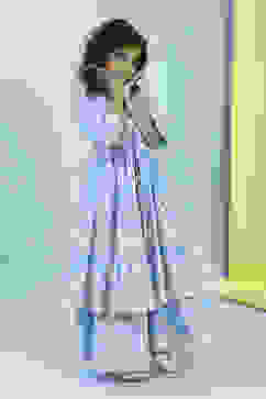 Powder Blue Cotton Tiered Kurta Set image number 0