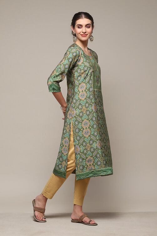 Green Poly Viscose Straight Printed Kurta image number 3