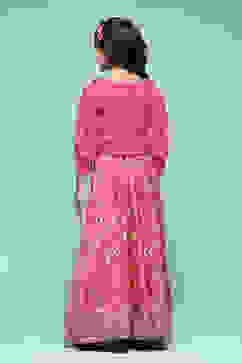 Pink Polyester Flared Printed Lehenga Set image number 4