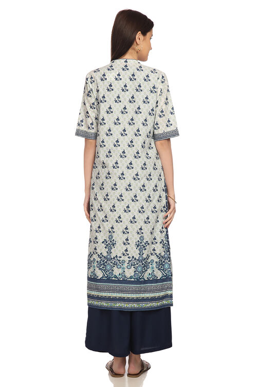 Indigo Front Open Cotton Printed Kurta image number 5