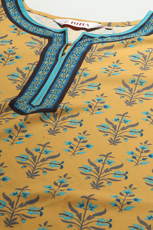 Off White Cotton Blend Printed Kurti image number 1