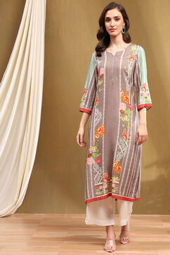Purple Floral Printed Regular Fit Straight Kurta image number 5