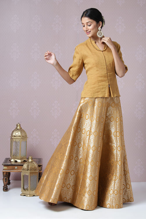 Mustard Metallic Lehenga Set image number 5