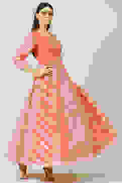 Pink Art Silk Flared Fusion Dress image number 6