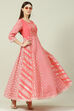 Pink Art Silk Flared Fusion Dress image number 6
