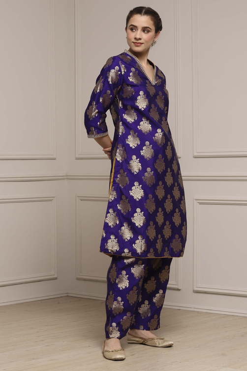 Purple Art Silk Printed Straight Co-ord Set image number 5