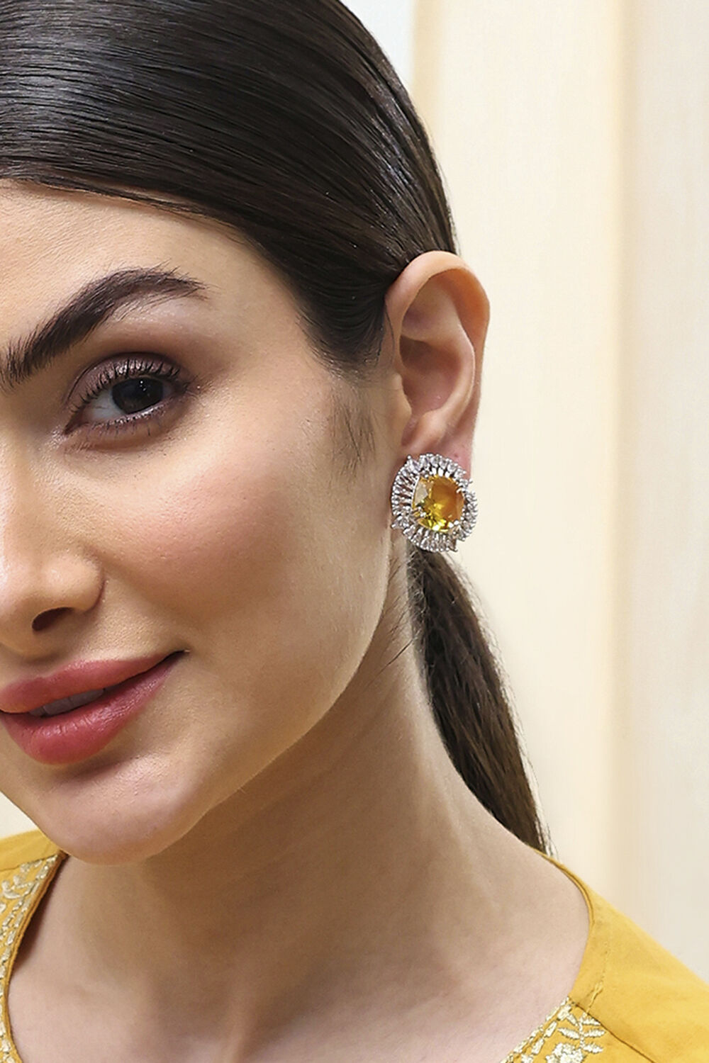 Yellow Silver-Plated Circular Studs image number 1