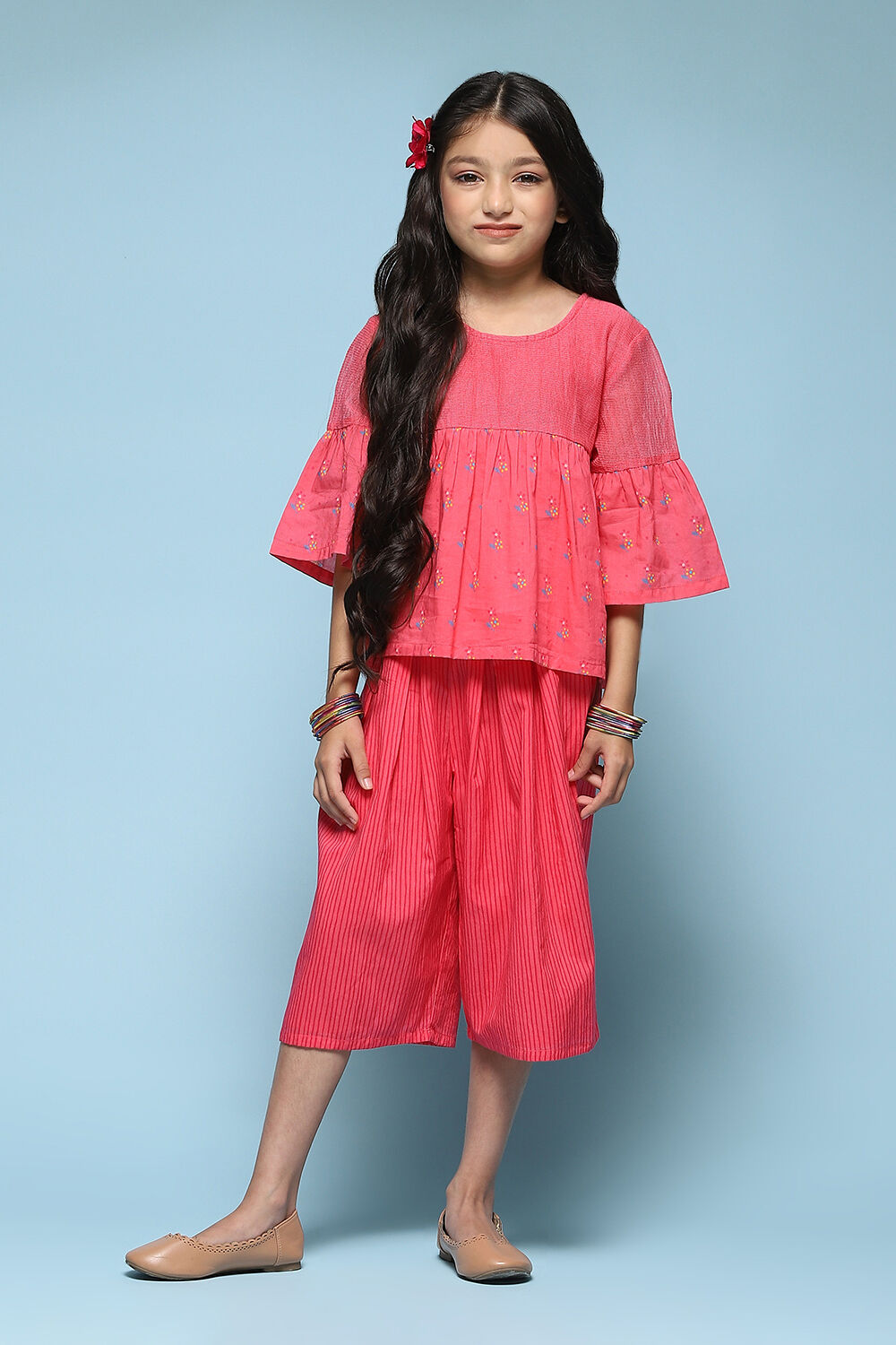 Pink Cotton Straight Printed Kurta Set image number 6