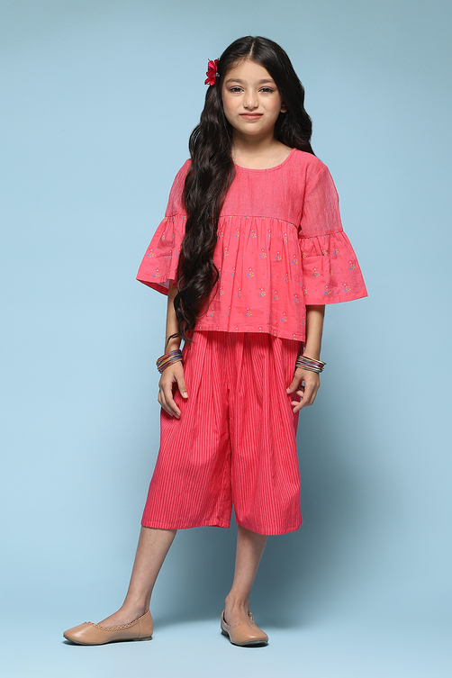 Pink Cotton Straight Printed Kurta Set image number 6