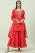 Red Art Silk Straight Kurta Garara Suit Set image number 5