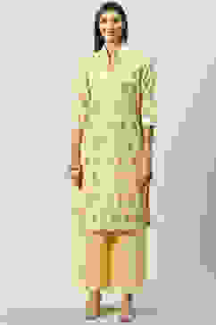 Lemon Cotton Straight Kurta Palazzo Suit Set image number 6