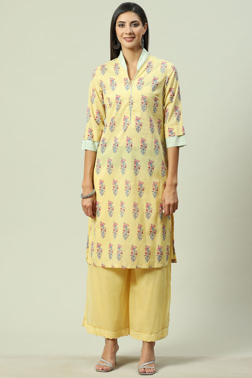 Sky Blue Cotton Straight Kurta Palazzo Suit Set image number 6