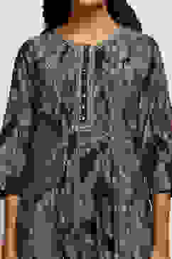 Black Modal Printed Gathered Suit Set image number 1