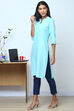 Mint Green Cotton Flax Straight Kurta image number 2