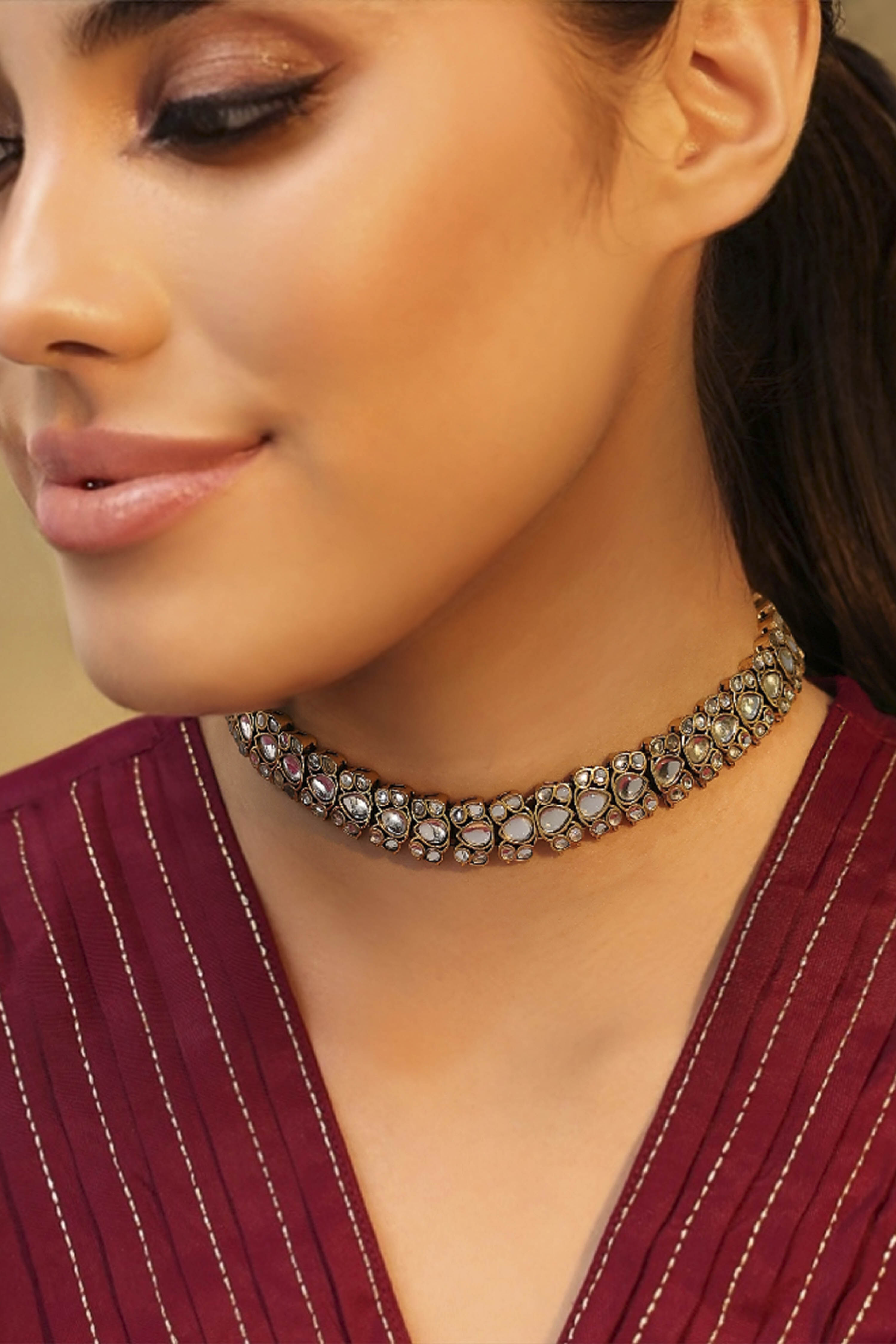 White Brass Kundan Necklace image number 1