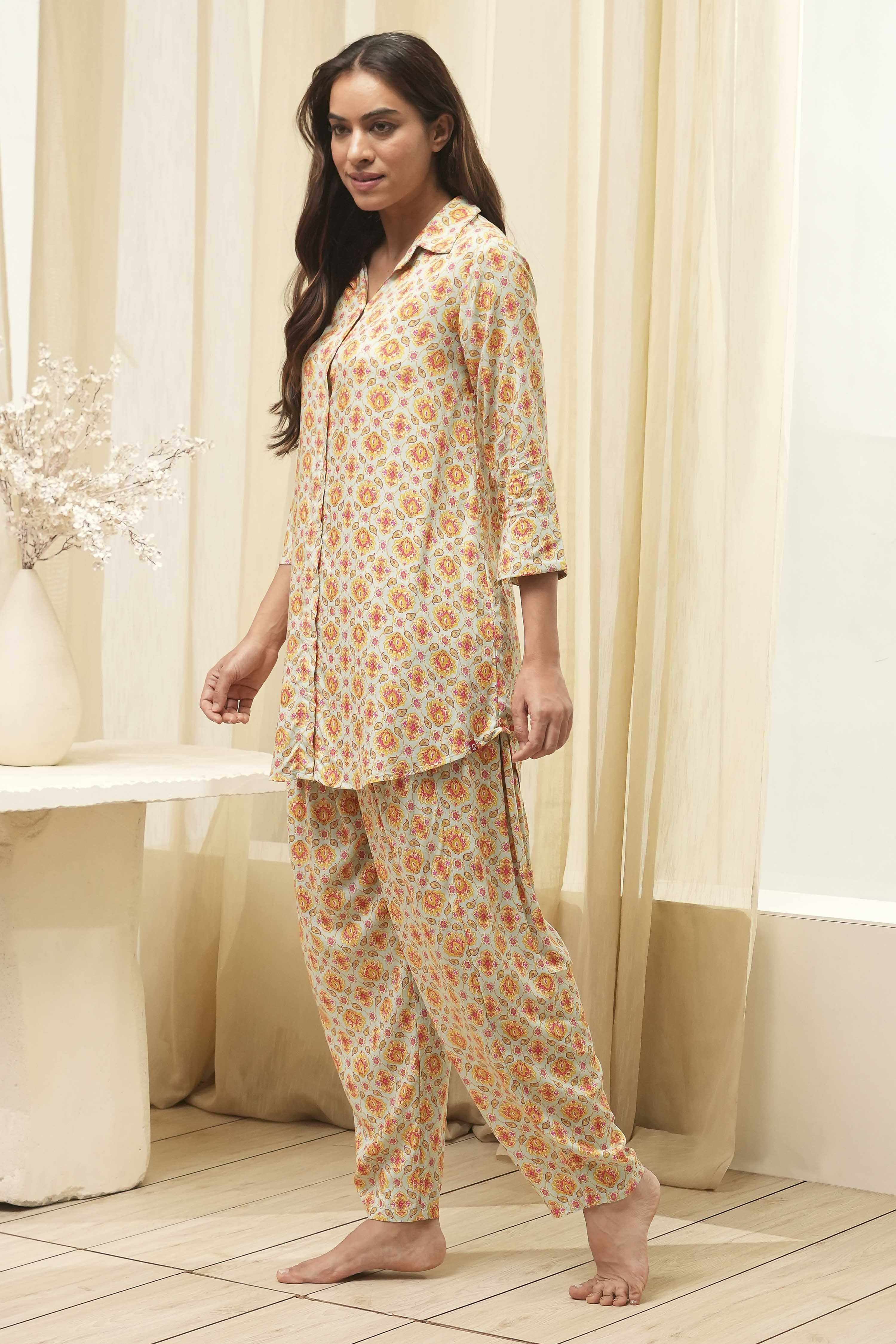 Powder Blue Rayon Printed 2 Piece Sleepwear Set image number 3