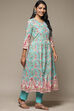 Blue Cotton Gathered Kurta Pants 2 Piece Set image number 5