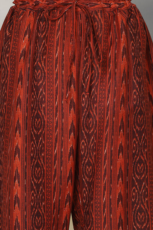 Terracotta Red Art Silk Straight Kurta Palazzo Suit Set image number 3