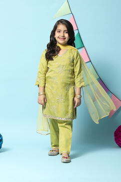 Green Art Silk Straight Kurta Regular Pant Suit Set image number 0