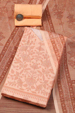 Peach Silk Blend Digital Print Unstitched Suit Set image number 0