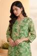 Green Viscose Blend Floral Printed Straight Kurta Set image number 1