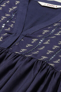 Navy Cotton Gathered Suit Set image number 1