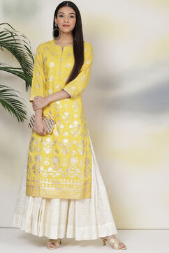 Yellow Art Silk Straight Printed Kurta image number 4