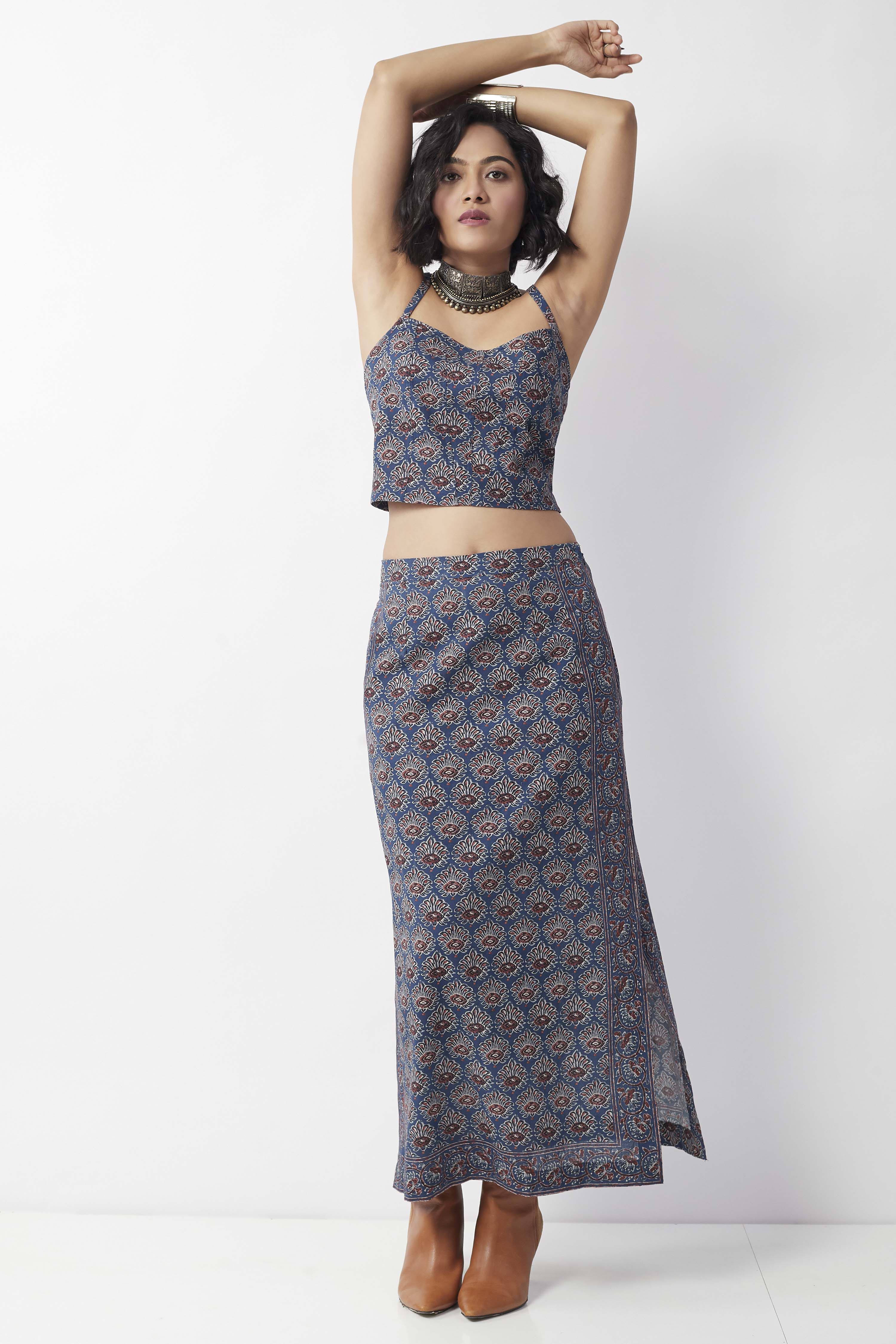 Navy Blue Cotton Printed Skirt image number 0