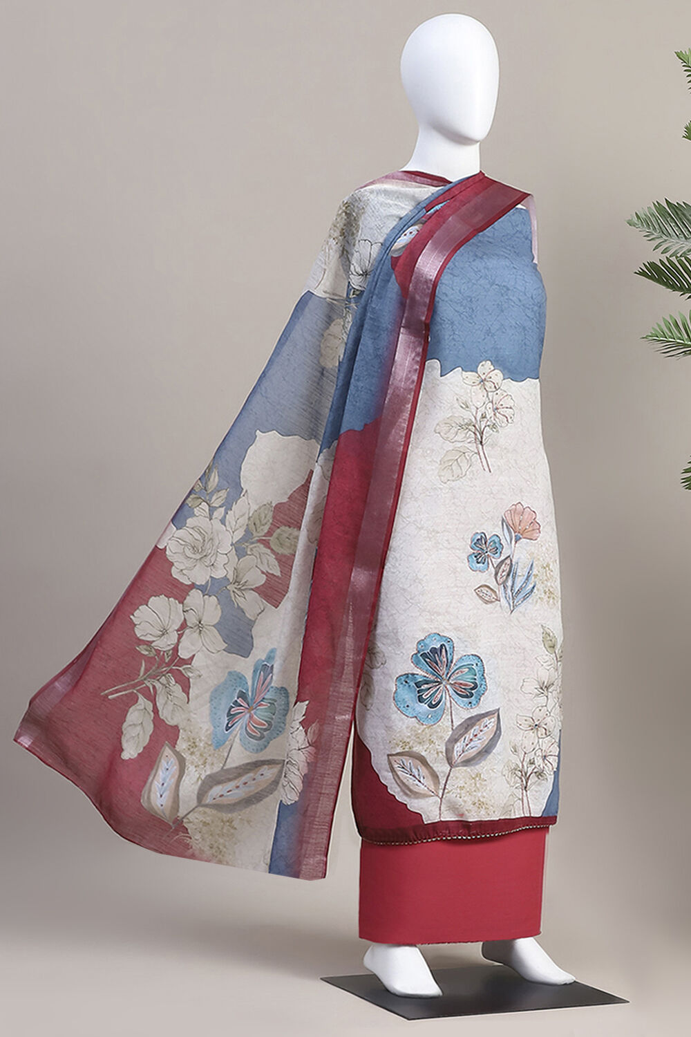 Light Green Linen Embroidered Unstitched Suit Set image number 4