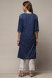 Indigo Cotton Straight Kurta image number 3