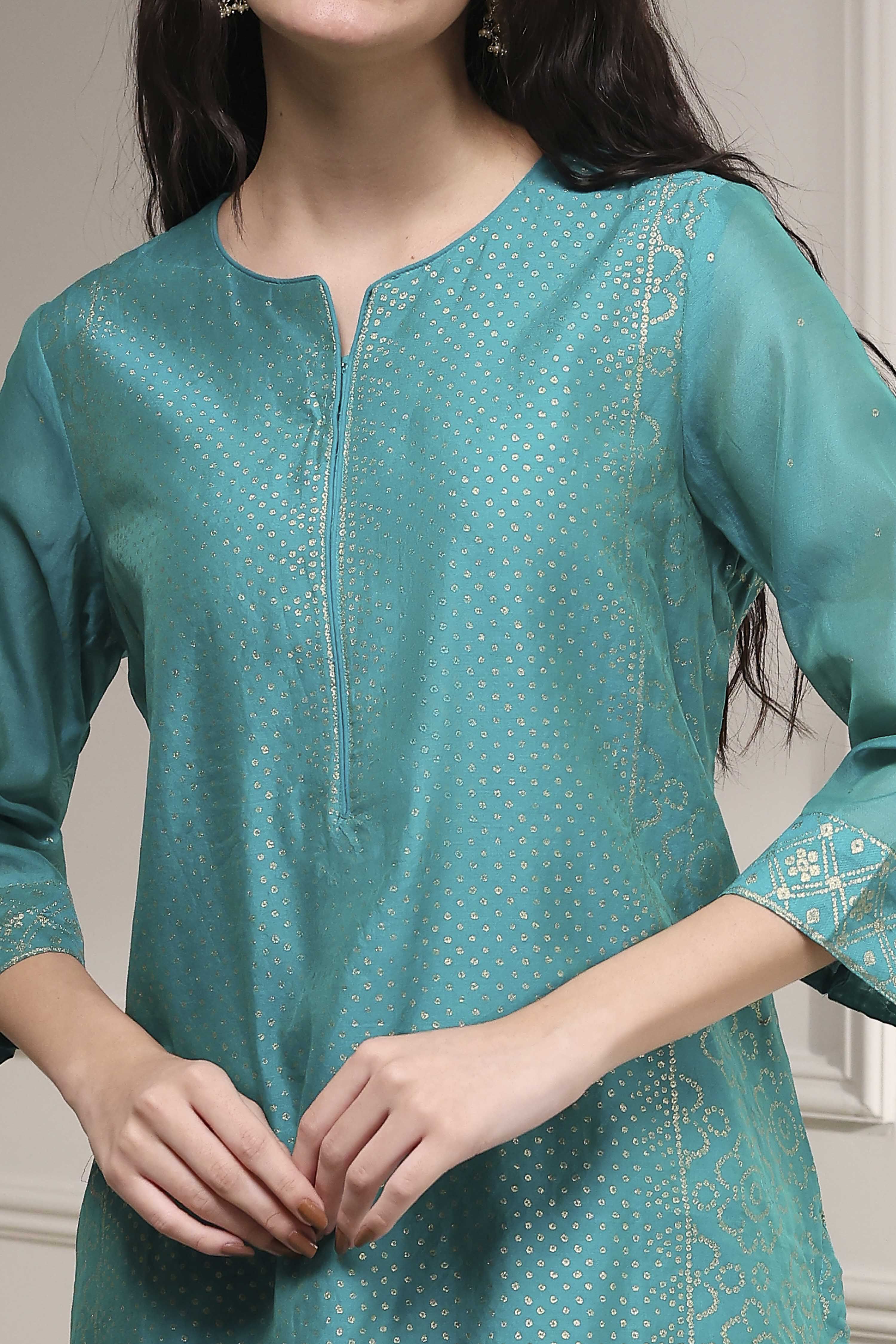 Pink Cotton Blend Printed Straight Suit Set image number 6