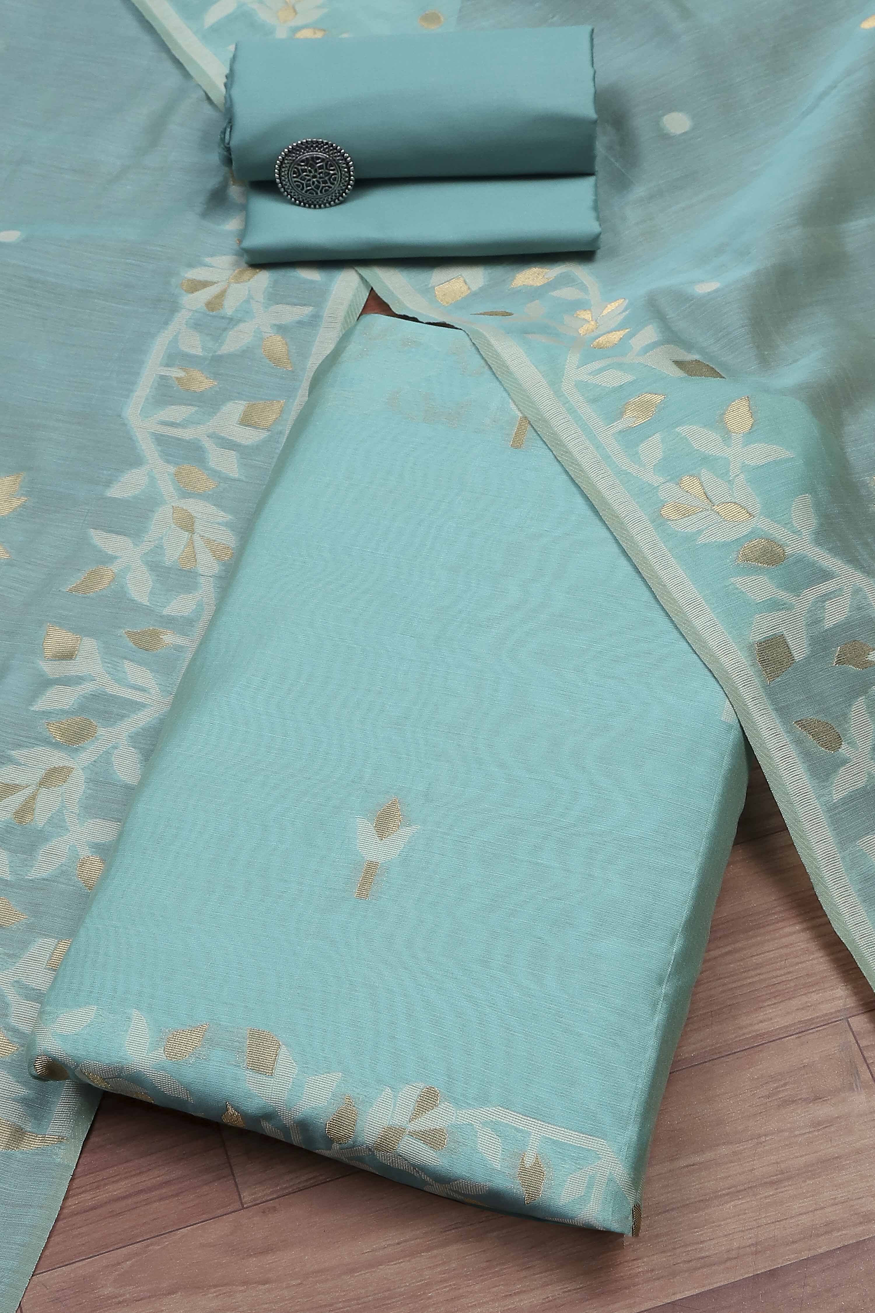 Rust Cotton Jamdani Unstitched Suit Set image number 0