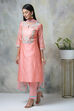 Peach Art Silk A-Line Kurta Regular Pant Suit Set