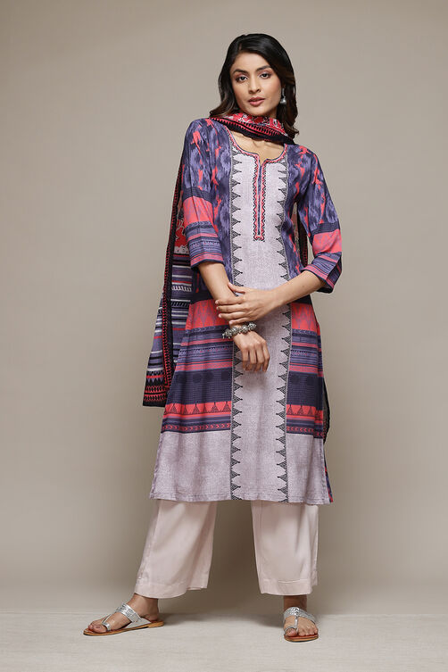 Off White & Red Rayon Straight Kurta Palazzo Suit Set image number 0