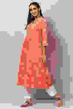 Coral Cotton Flared Printed Kurta image number 2