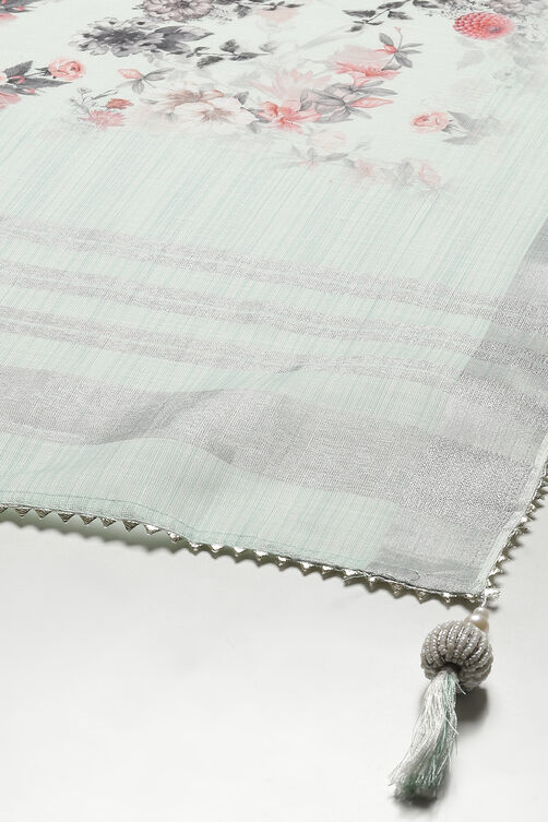 Teal Linen Hand Embroidered Unstitched Suit Set image number 4