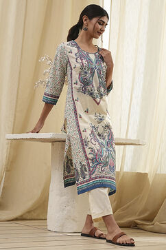 Cream Cotton Relaxed Pants image number 0