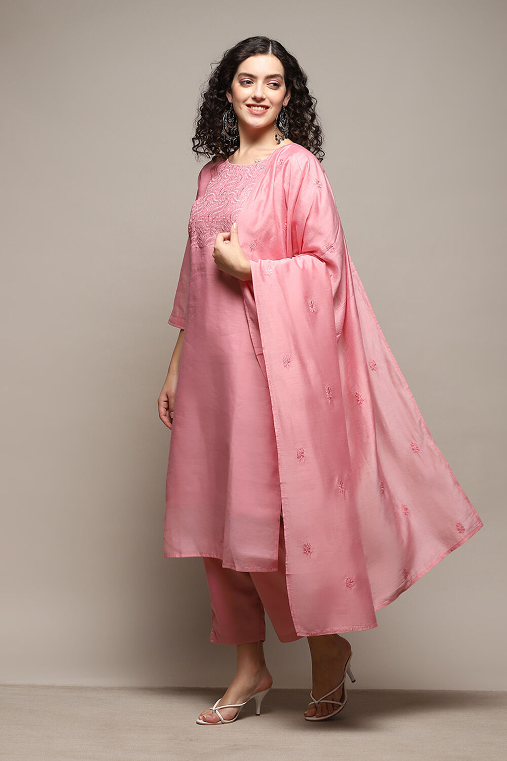 Pink Silk Blend Unstitched Suit Set image number 5