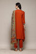 Burnt Orange LIVA Asymmetric Kurta Slim Pant Suit Set image number 4