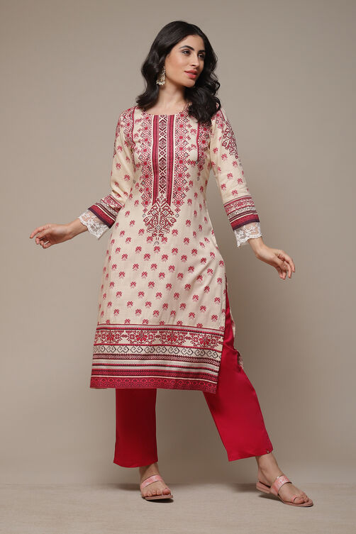 Blue LIVA Straight Printed Kurta image number 0