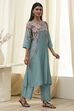 Blue Floral Straight Kurta Set image number 5
