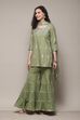 Sap Green Cotton Blend Straight YARNDYED Suit Set image number 5