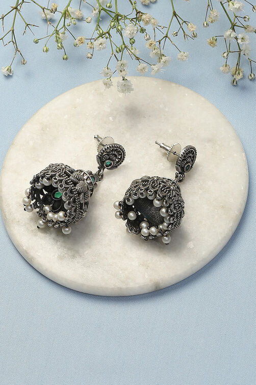 Oxidised Green Brass Earrings image number 0