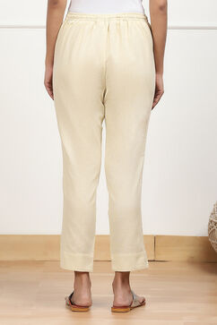 Beige Cotton Solid Regular Pants image number 5