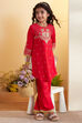 Red Ethnic Motif Printed Straight Kurta Set
