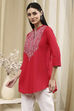 Raspberry Embroidered Straight Short Kurta image number 2
