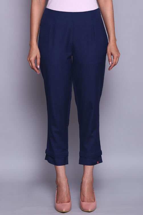 Navy Blue Cotton Flax Pants image number 2