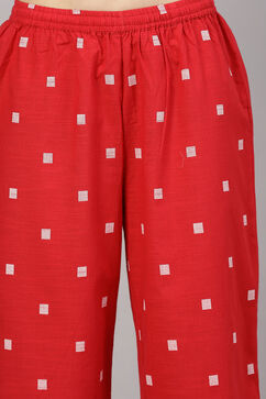 Red Cotton Straight Suit Set image number 2