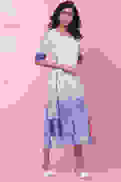 Indigo LIVA Flared Printed Dress image number 3