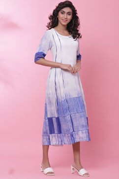 Indigo LIVA Flared Printed Dress image number 3